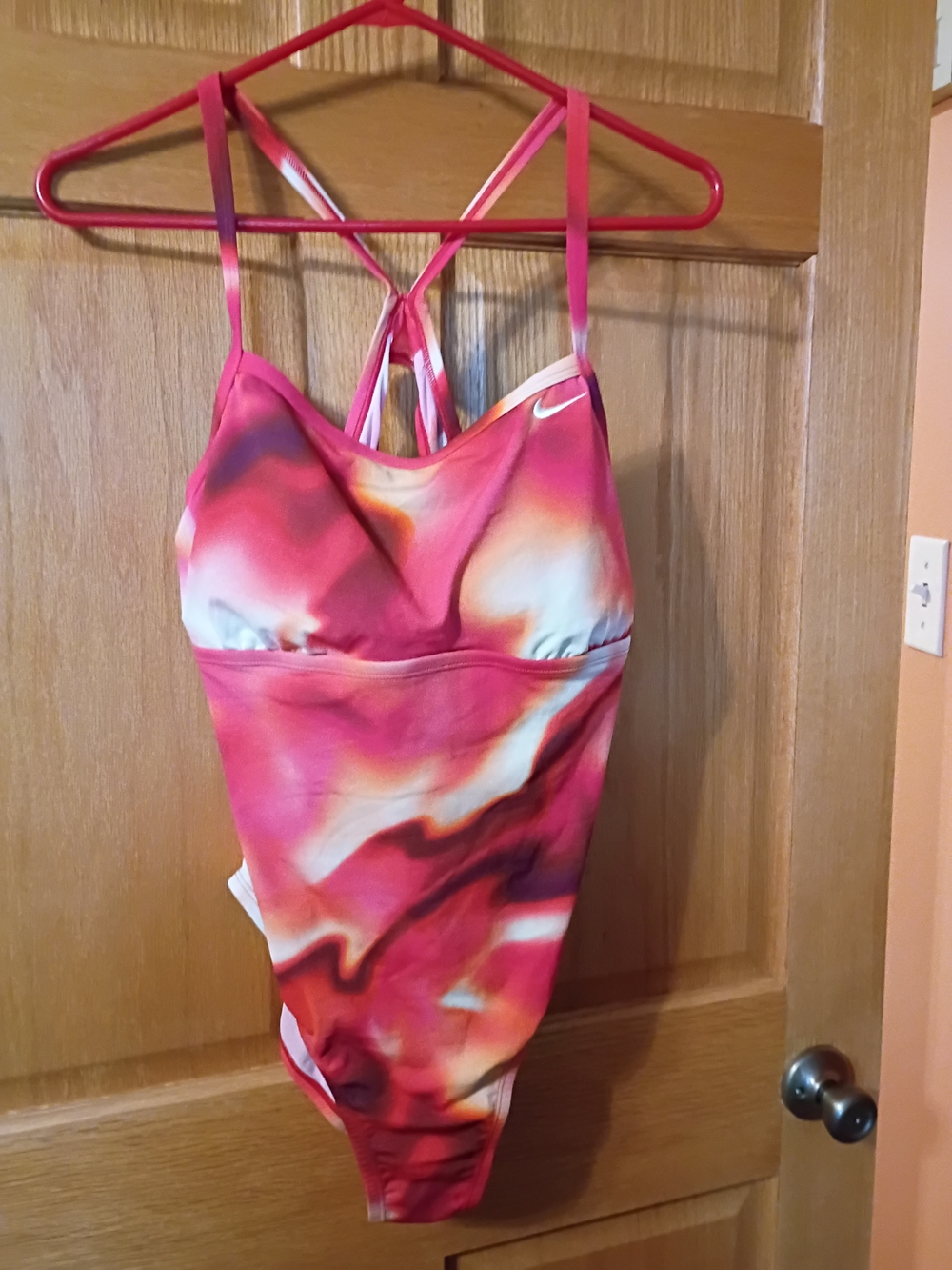 Nike Red Orange Marble One-Piece Swimsuit